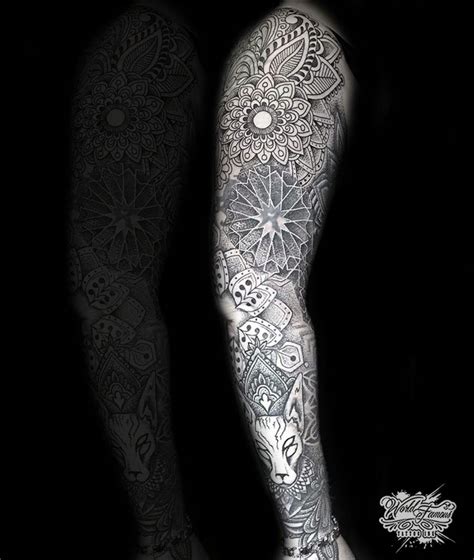 intricate design tattoo|detailed sleeve tattoo.